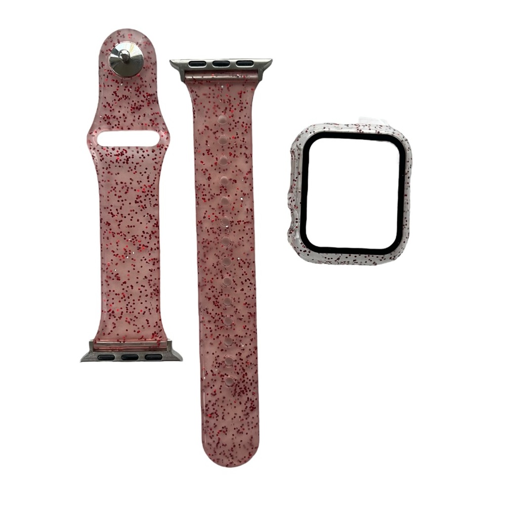 Red Sparkle 40mm Apple Watch Band And Hard Shell Tempered Glass Screen Protector